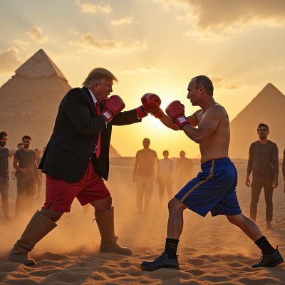 A dynamic scene depicting Donald Trump and Vladimi...